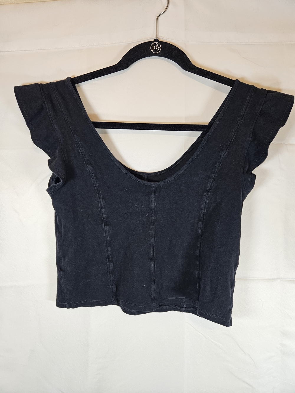Free People Black Ruffle Sleeve Scoop Crop Top Goth Cocktail Party Whimsicore - Picture 3 of 6